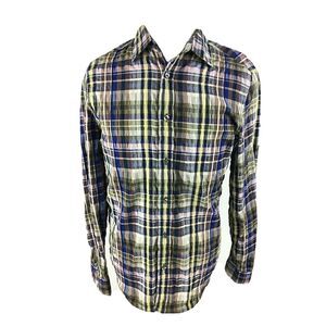 A/X Armani Exchange‎ Mens Textured Tartan Madras Striped Shirt Small Long Sleeve